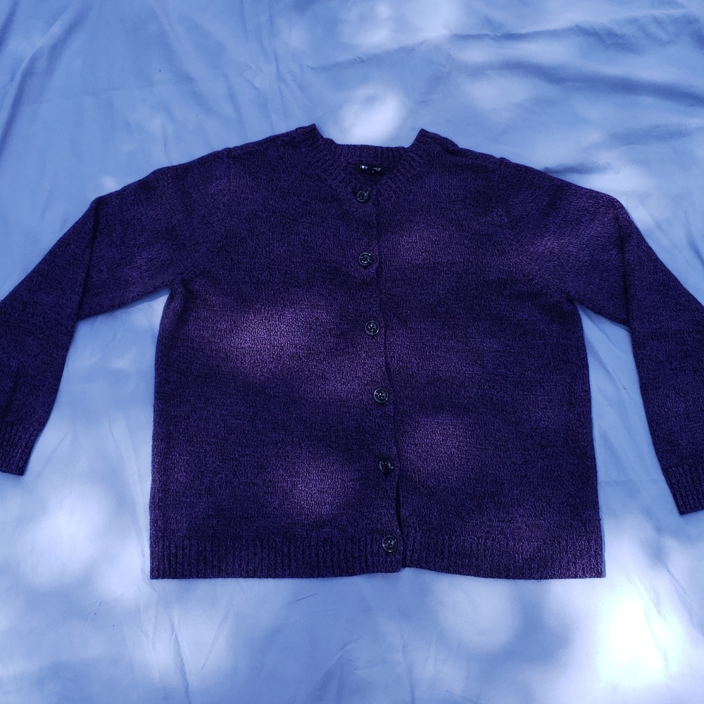 I Heart Ronson Purple Cardigan Sweater Classic Knit